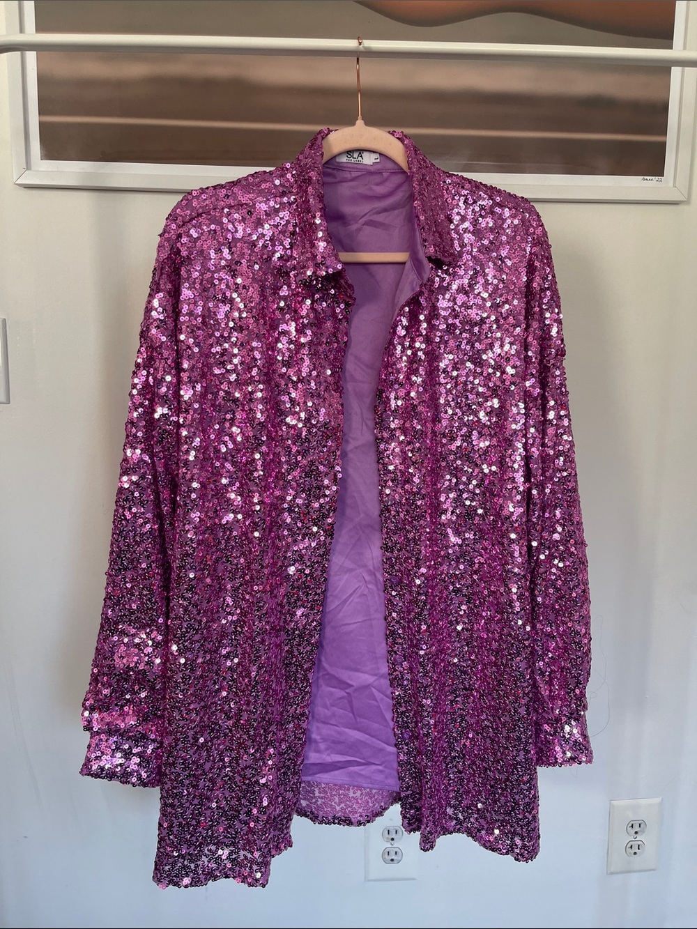 Pink Sequin Button-Front Blazer Jacket